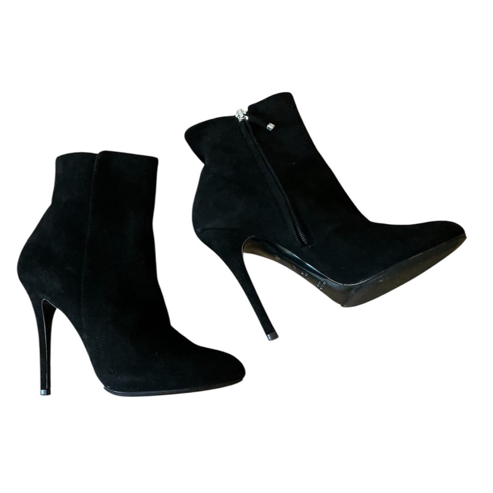 Ralph Lauren Black Suede Stiletto Ankle Boots Purple Label Made in Italy Sz 8.5
